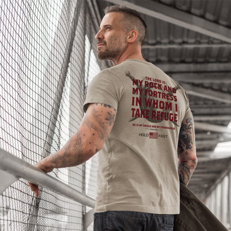Abalor "Hold Fast" Men's T-Shirt – Faith-Based Shield Graphic Shirt - Image 3